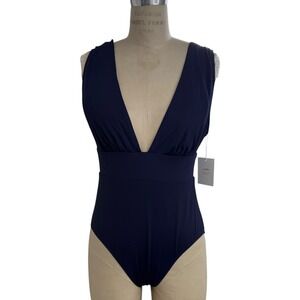 NEW Andie Mykonos One Piece Swimsuit Navy Blue Deep V-Neck Womens Large Tall